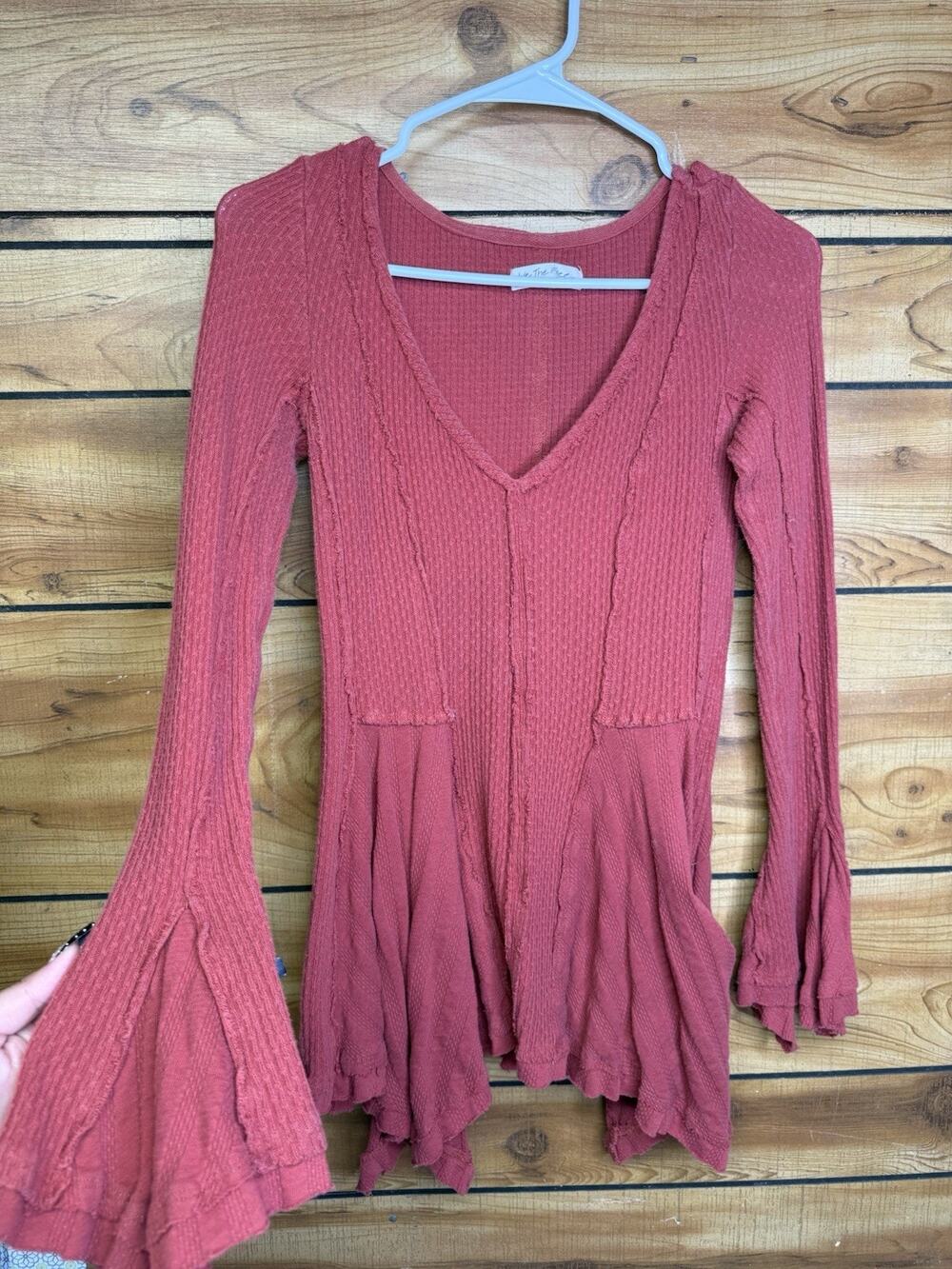 Free People Primrose Boho Thermal Long Sleeve, Handkerchief Hem Size XS